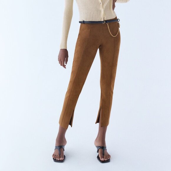 Brown Zara High-Rise Faux Suede Leggings with Side Leg Zipper (NWT) - Picture 7 of 7